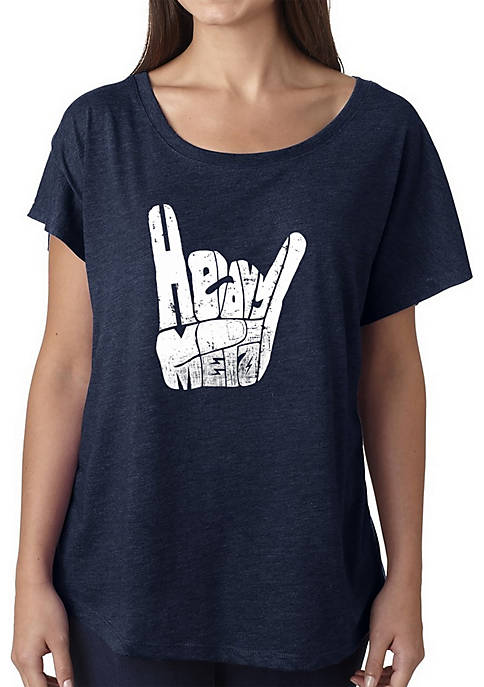 Loose Fit Dolman Cut Word Art T-Shirt - Heavy Metal