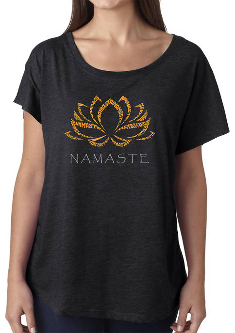 Womens Loose Fit Dolman Cut Word Art Graphic Shirt - Namaste