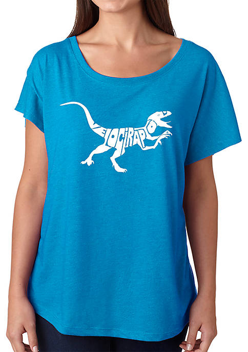 Loose Fit Dolman Cut Word Art T-Shirt - Velociraptor