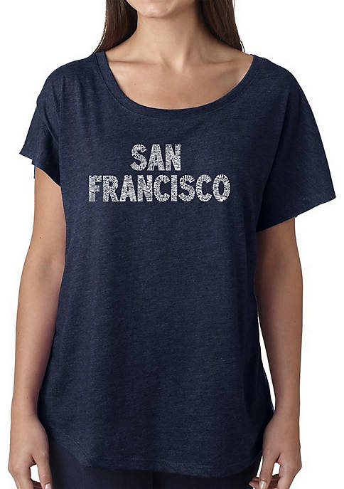 Loose Fit Dolman Cut Word Art T-Shirt - San Francisco Neighborhoods 