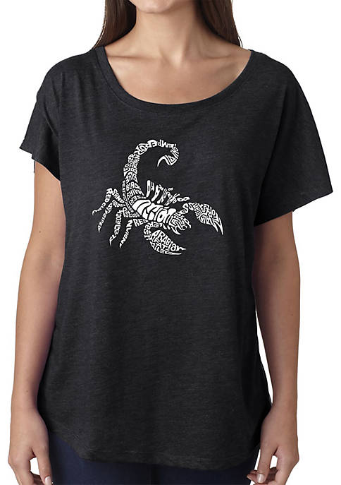 Loose Fit Dolman Cut Word Art T-Shirt - Types of Scorpions 