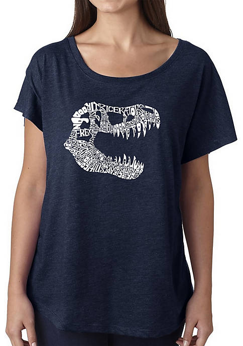 Loose Fit Dolman Cut Word Art T-Shirt - T Rex 