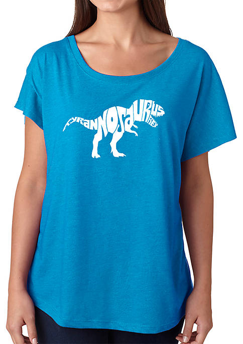 Loose Fit Dolman Cut Word Art T-Shirt - Tyrannosaurus Rex