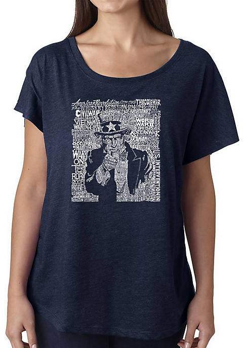 Loose Fit Dolman Cut Word Art T-Shirt - Uncle Sam