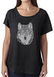 Womens Loose Fit Dolman Cut Word Graphic Art Shirt - Wolf