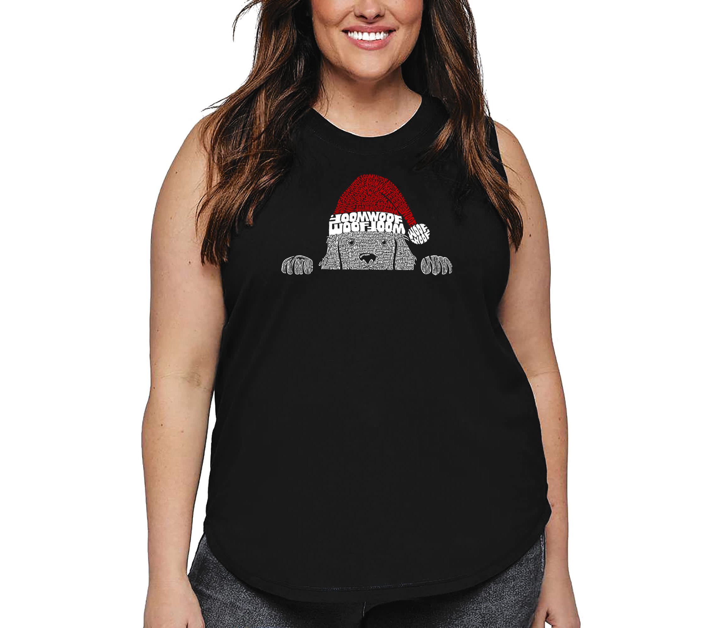 Christmas Peeking Dog - Womens Plus Size Word Art Tank Top