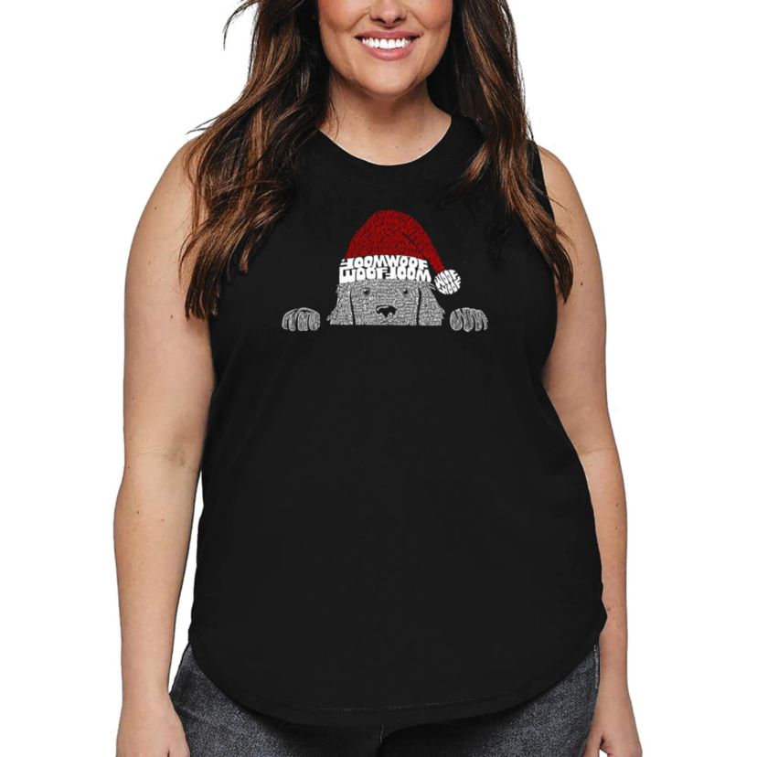 Christmas Peeking Dog - Womens Plus Size Word Art Tank Top