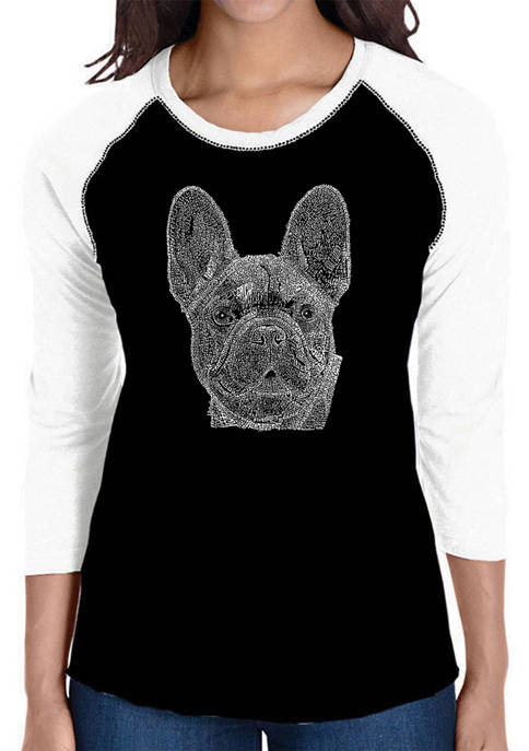 Womens Raglan Baseball Word Art T-Shirt - French Bulldog