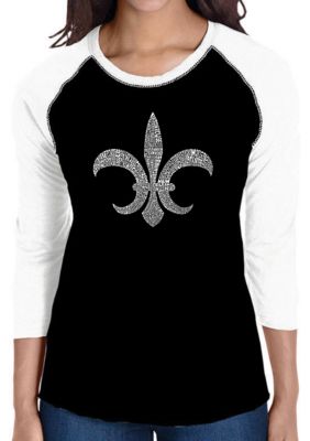 N.O. Saints Ladies Black T-Shirt with Gold Sleeves