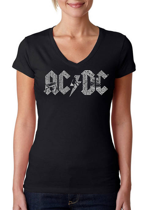 Womens Word Art V-Neck Graphic T-Shirt - ACDC