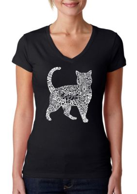 LA Pop Art Women's Word Art V-Neck T-Shirt - Cat, Black, XL