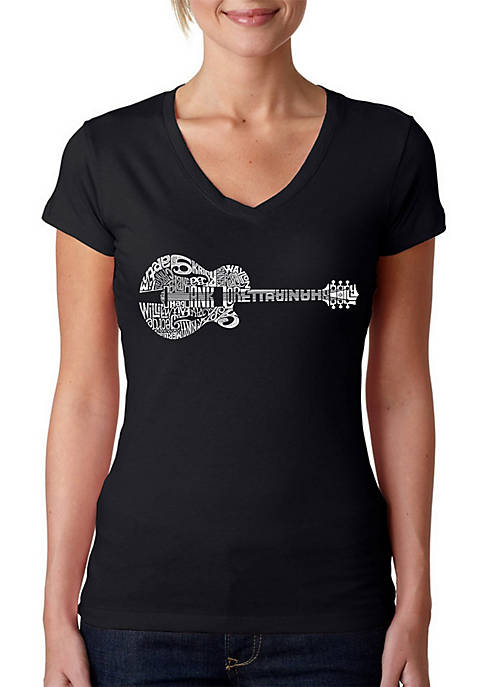 Word Art V-Neck T-Shirt - Country Guitar