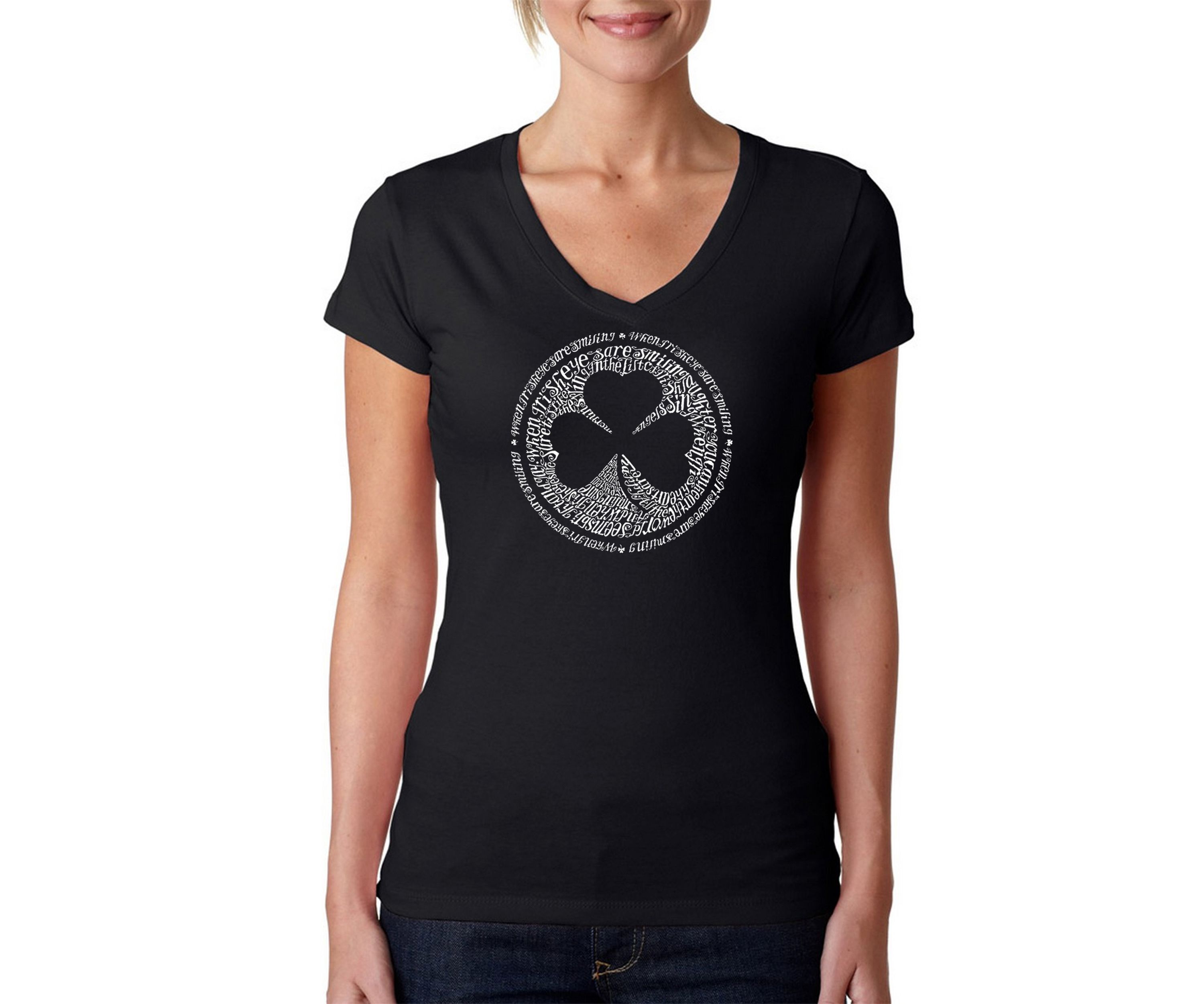 Word Art V-Neck T-Shirt - Lyrics to When Irish Eyes Are Smiling