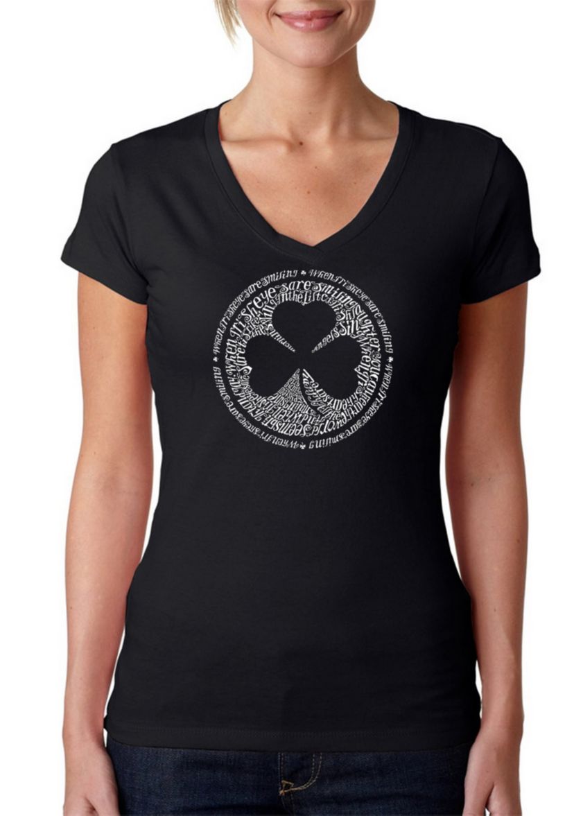 Word Art V-Neck T-Shirt - Lyrics to When Irish Eyes Are Smiling
