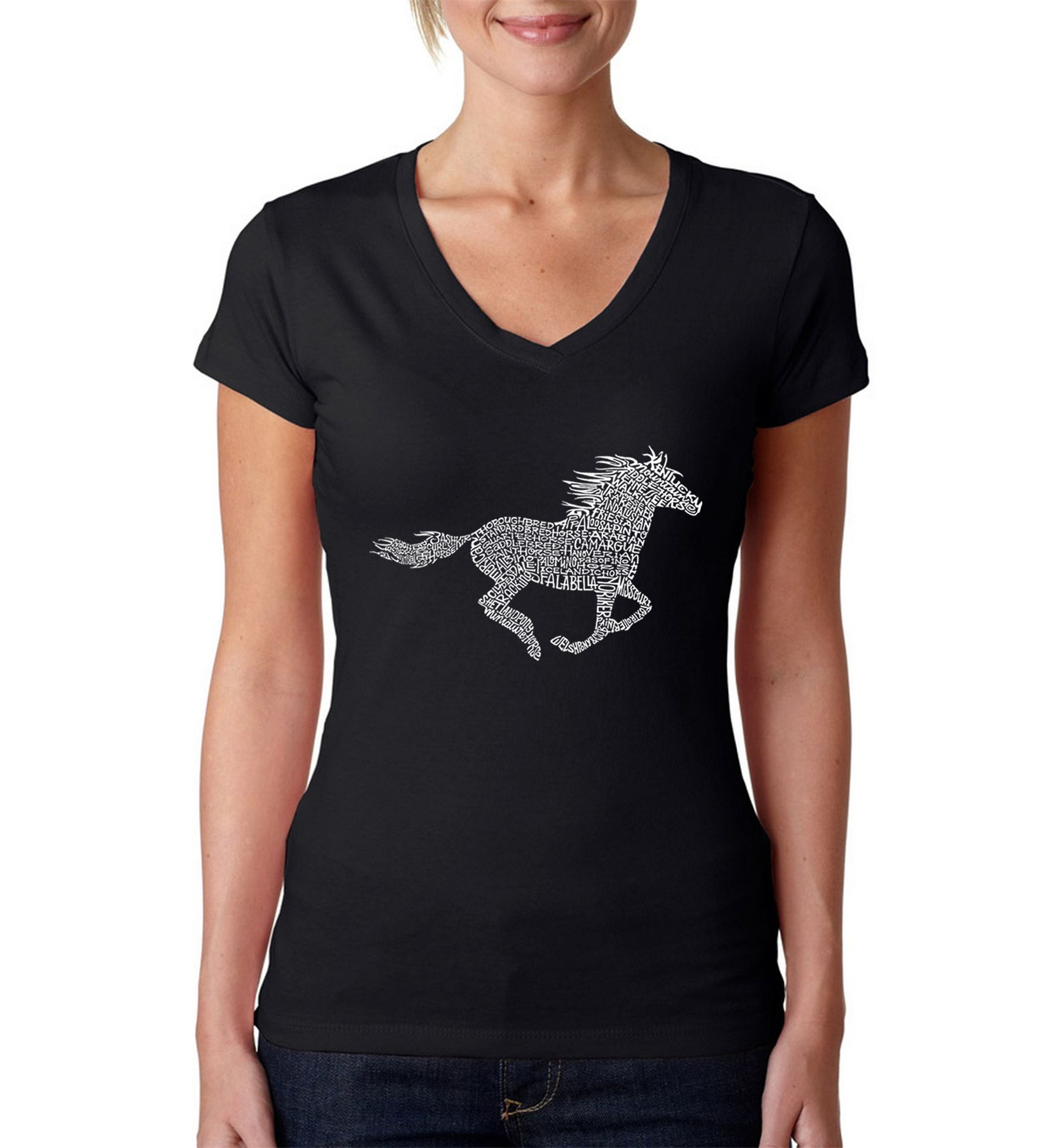 Word Art V-Neck T-Shirt - Horse Breeds