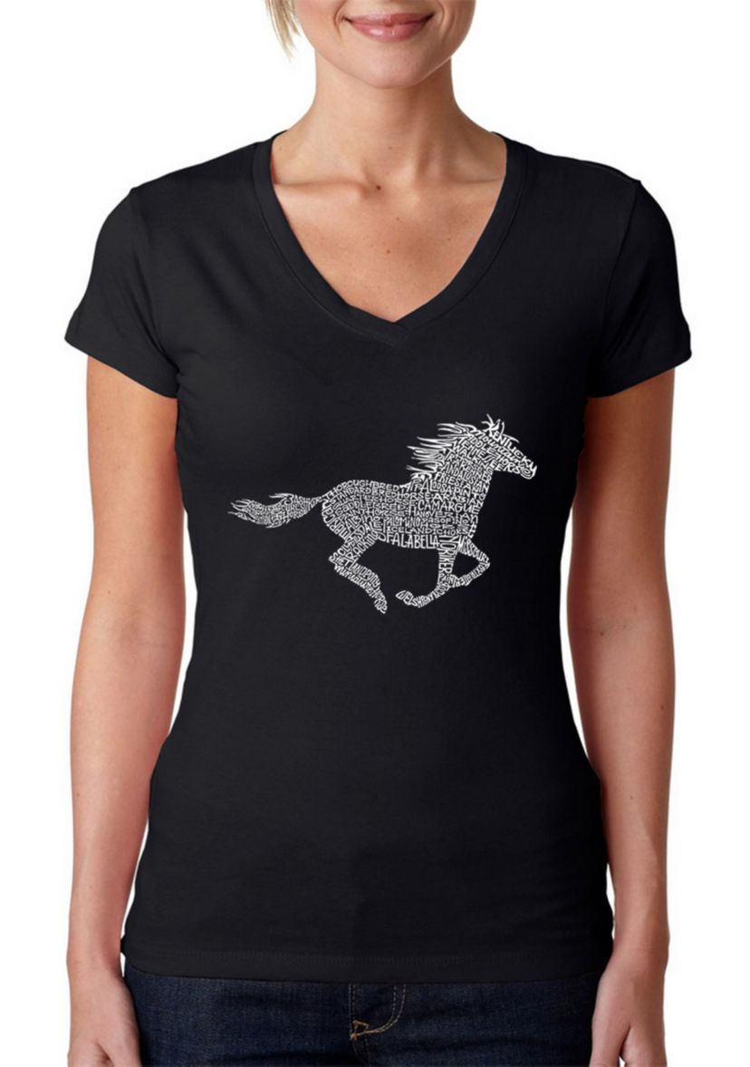 Word Art V-Neck T-Shirt - Horse Breeds