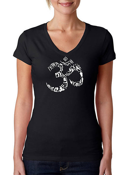 Word Art V-Neck T-Shirt - The Om Symbol out of Yoga Poses