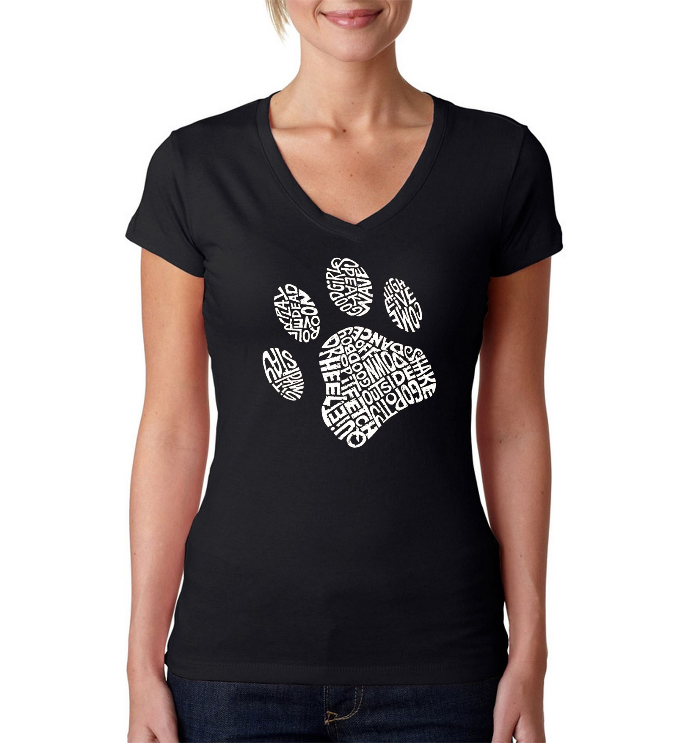 Word Art V-Neck T-Shirt - Dog Paw