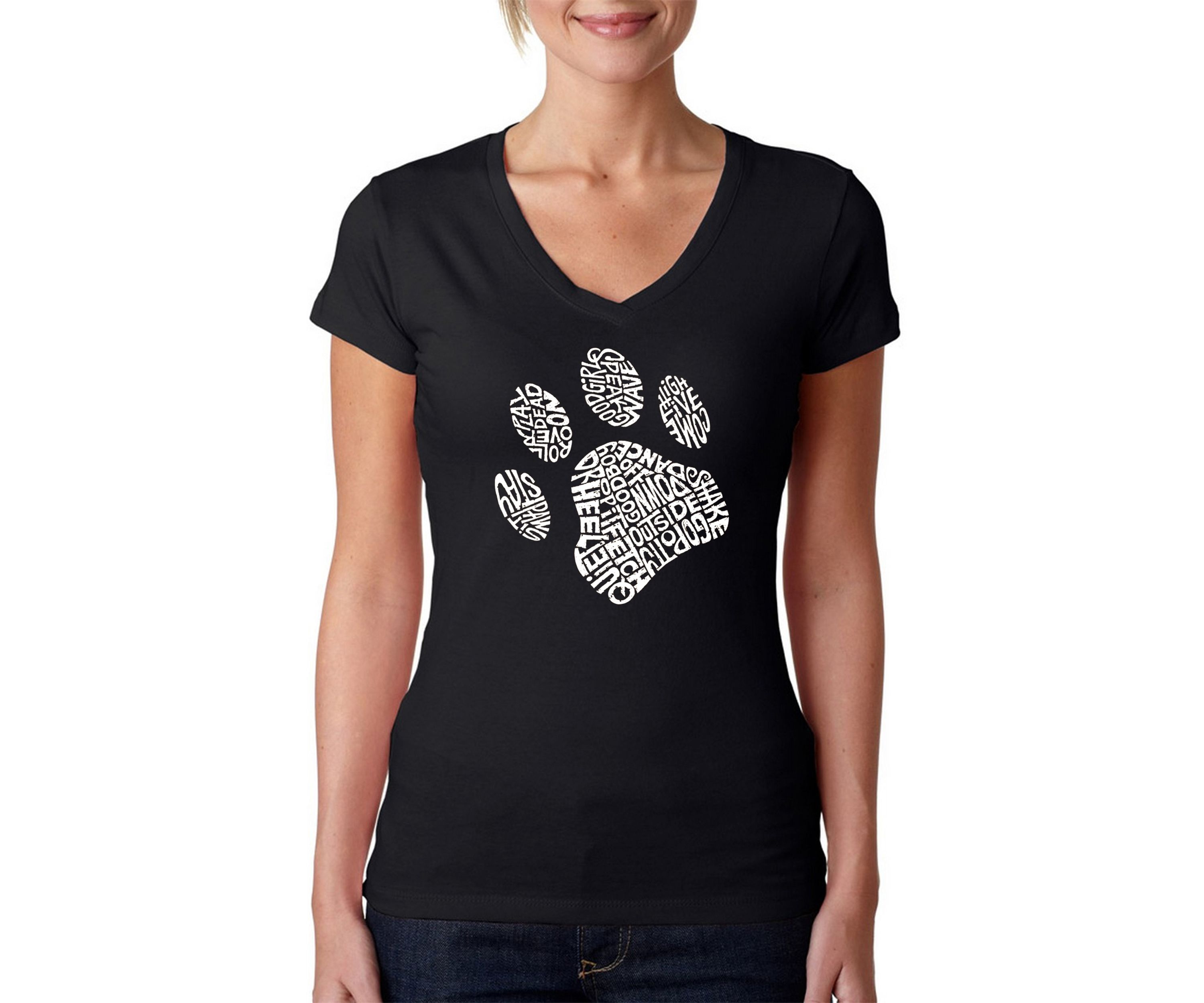 Word Art V-Neck T-Shirt - Dog Paw