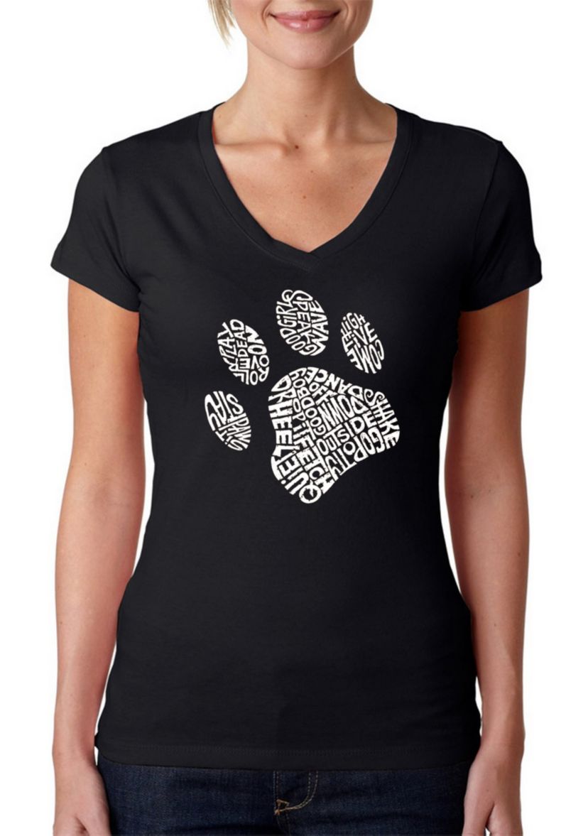 Word Art V-Neck T-Shirt - Dog Paw