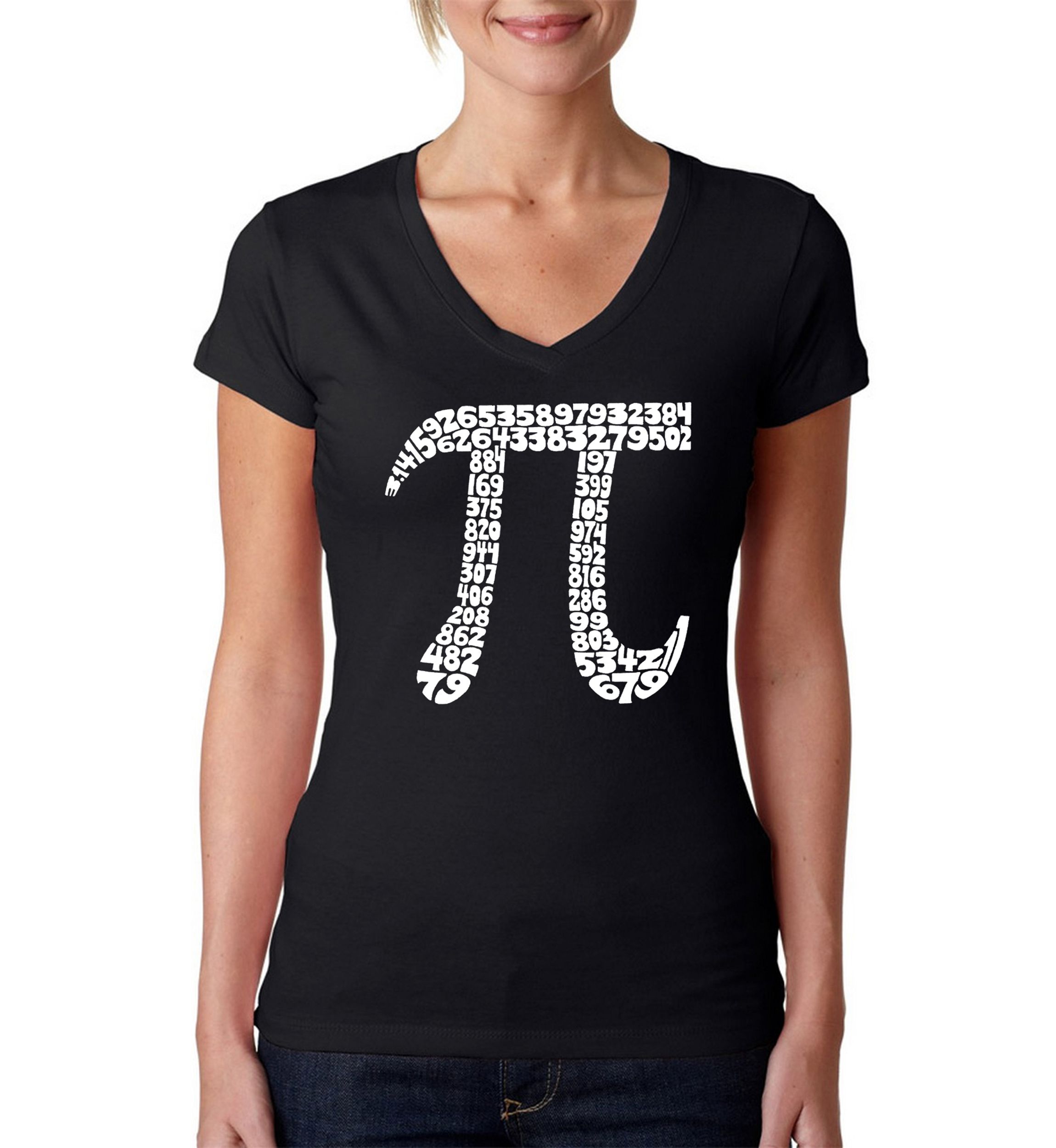 Word Art V-Neck T-Shirt - The First 100 Digits of Pi