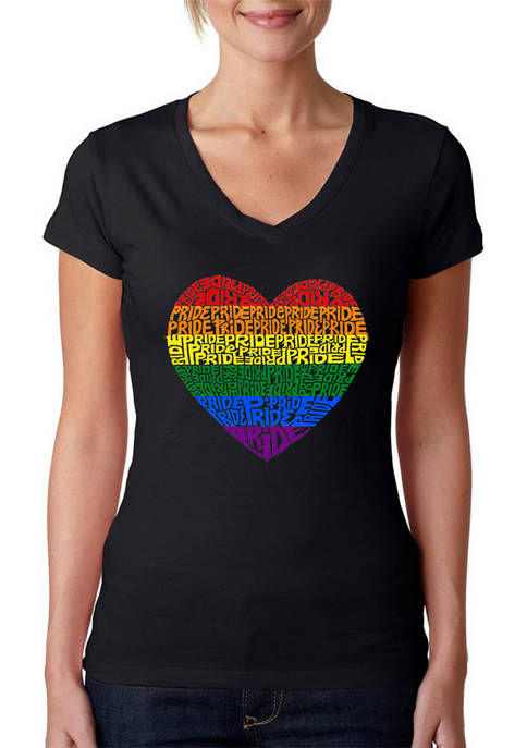 Womens Word Art V-Neck T-Shirt - Pride Heart