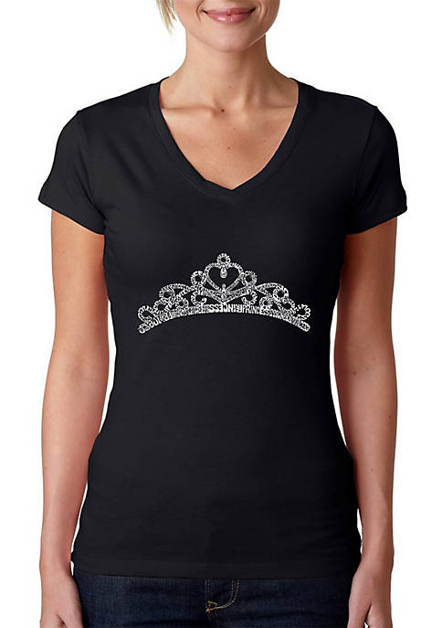 Word Art V-Neck T-Shirt - Princess Tiara