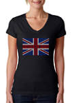 Womens Word Art V-Neck Graphic T-Shirt - God Save the Queen