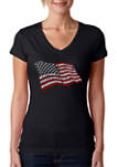 Womens Word Art V-Neck Graphic T-Shirt - American Wars Tribute Flag
