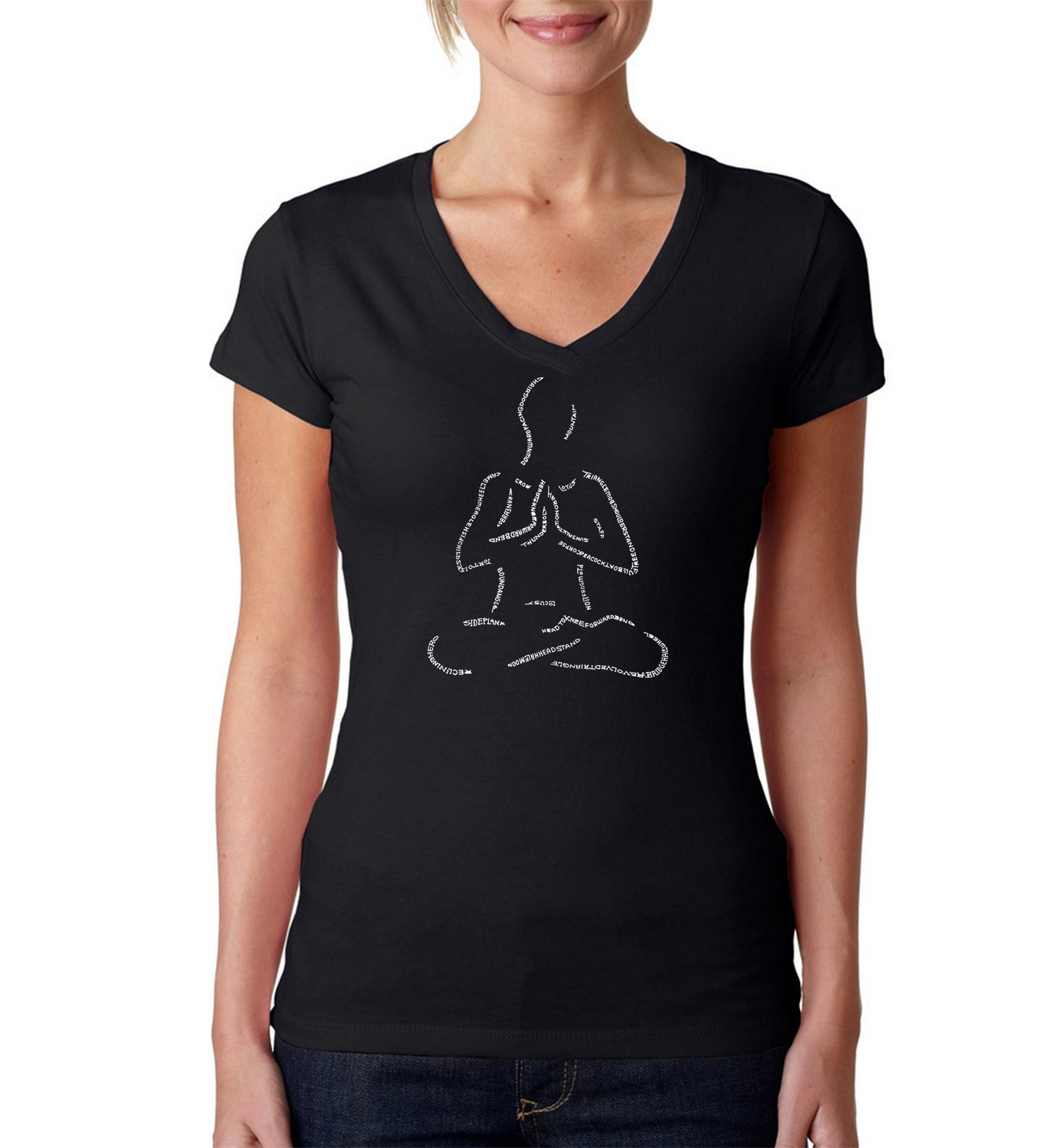 Word Art V-Neck T-Shirt - Popular Yoga Poses