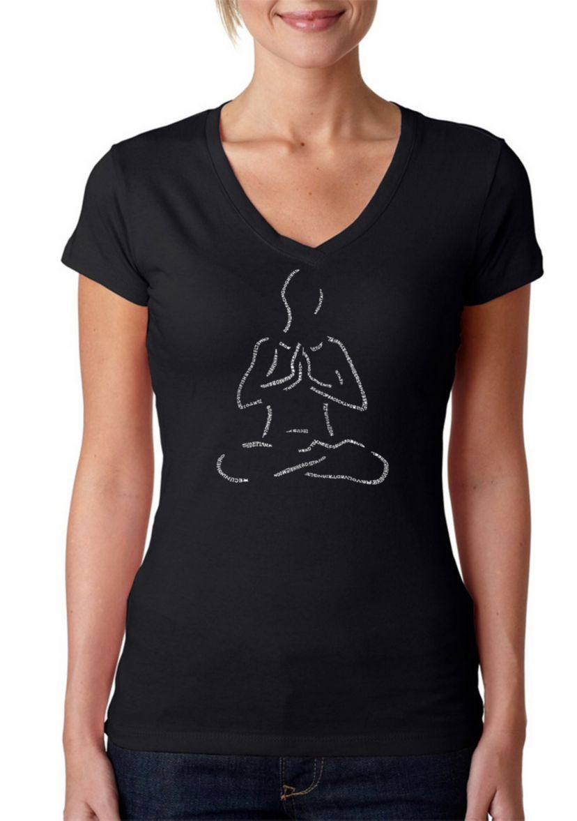 Word Art V-Neck T-Shirt - Popular Yoga Poses