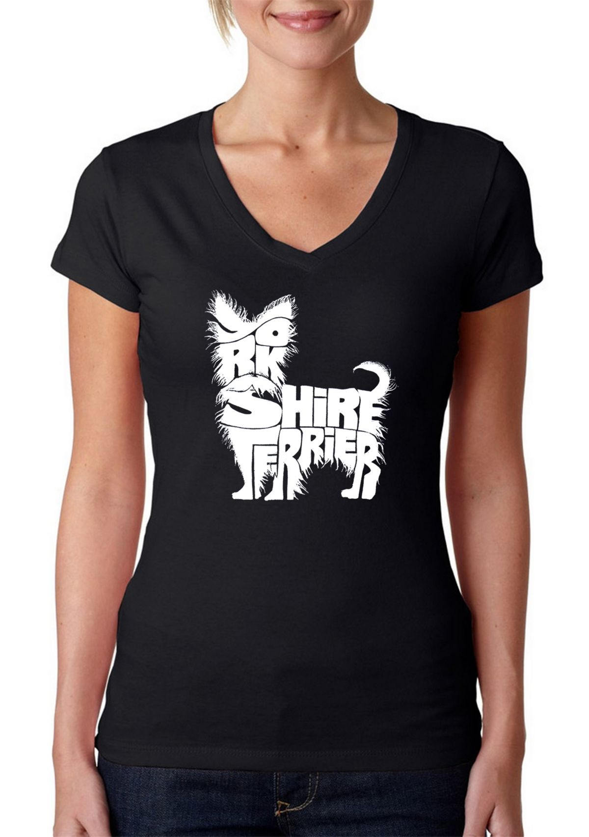 Word Art V-Neck T-Shirt - Yorkie