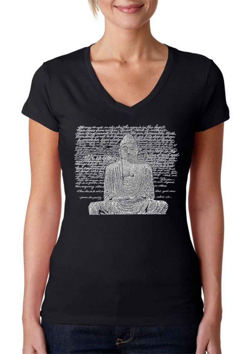 Word Art V-Neck T-Shirt - Zen Buddha