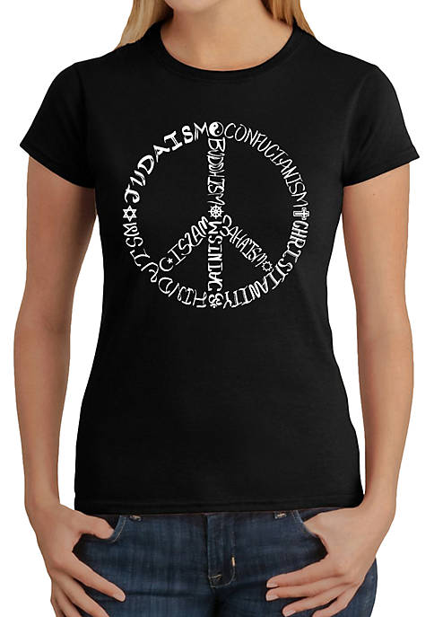 Word Art T-Shirt - Different Faiths Peace Sign