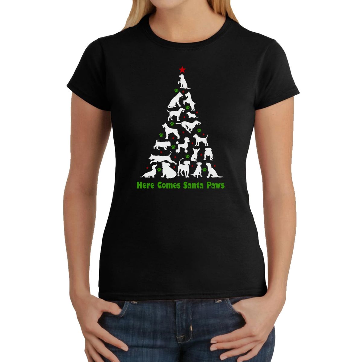 Here Comes Santa Paws - Womens Word Art T-Shirt