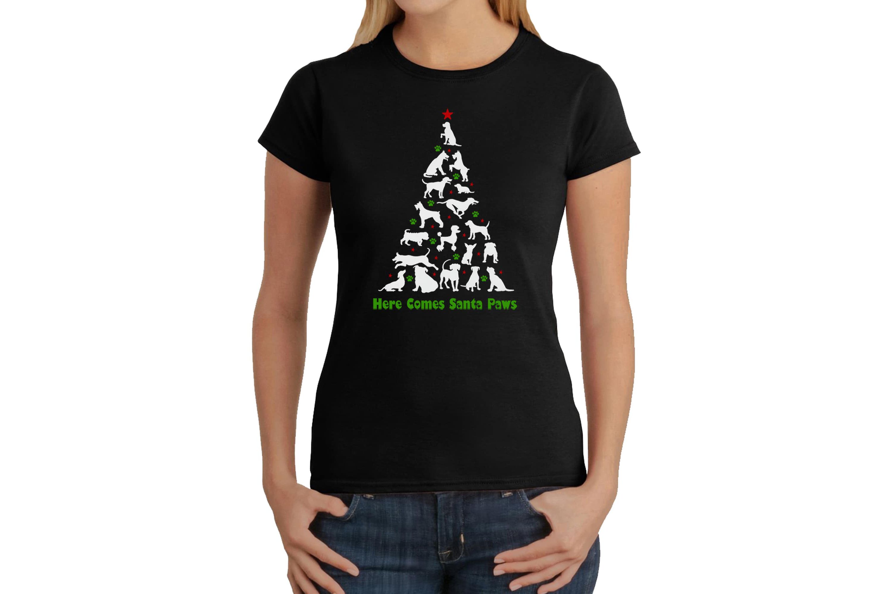 Here Comes Santa Paws - Womens Word Art T-Shirt