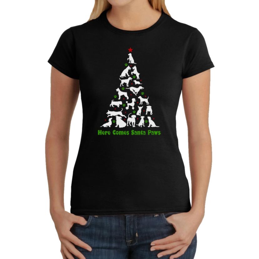 Here Comes Santa Paws - Womens Word Art T-Shirt