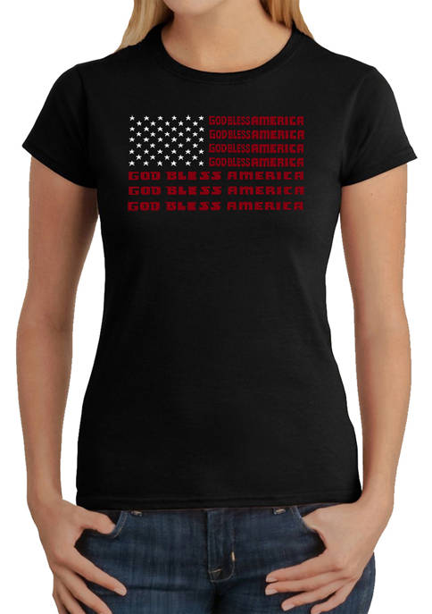 Womens Word Art Graphic T-Shirt - God Bless America