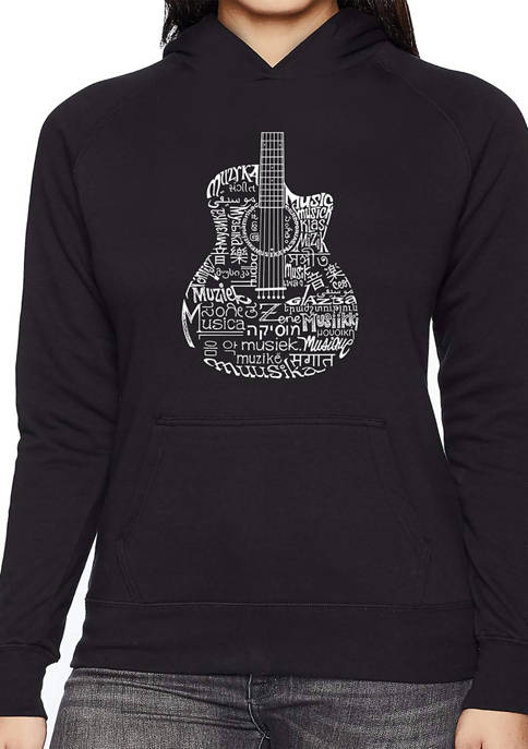 Womens Word Art Hooded Sweatshirt -Languages Guitar