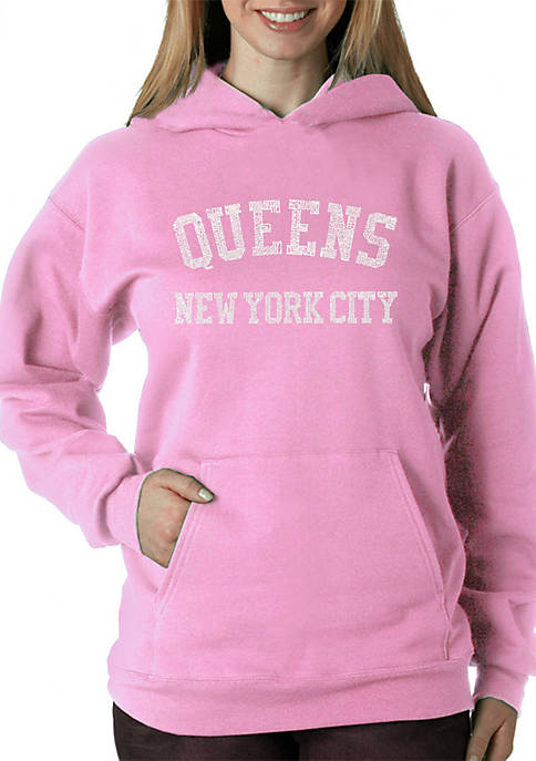 Word Art Hooded Sweatshirt - Popular Neighborhoods in Queens NY 