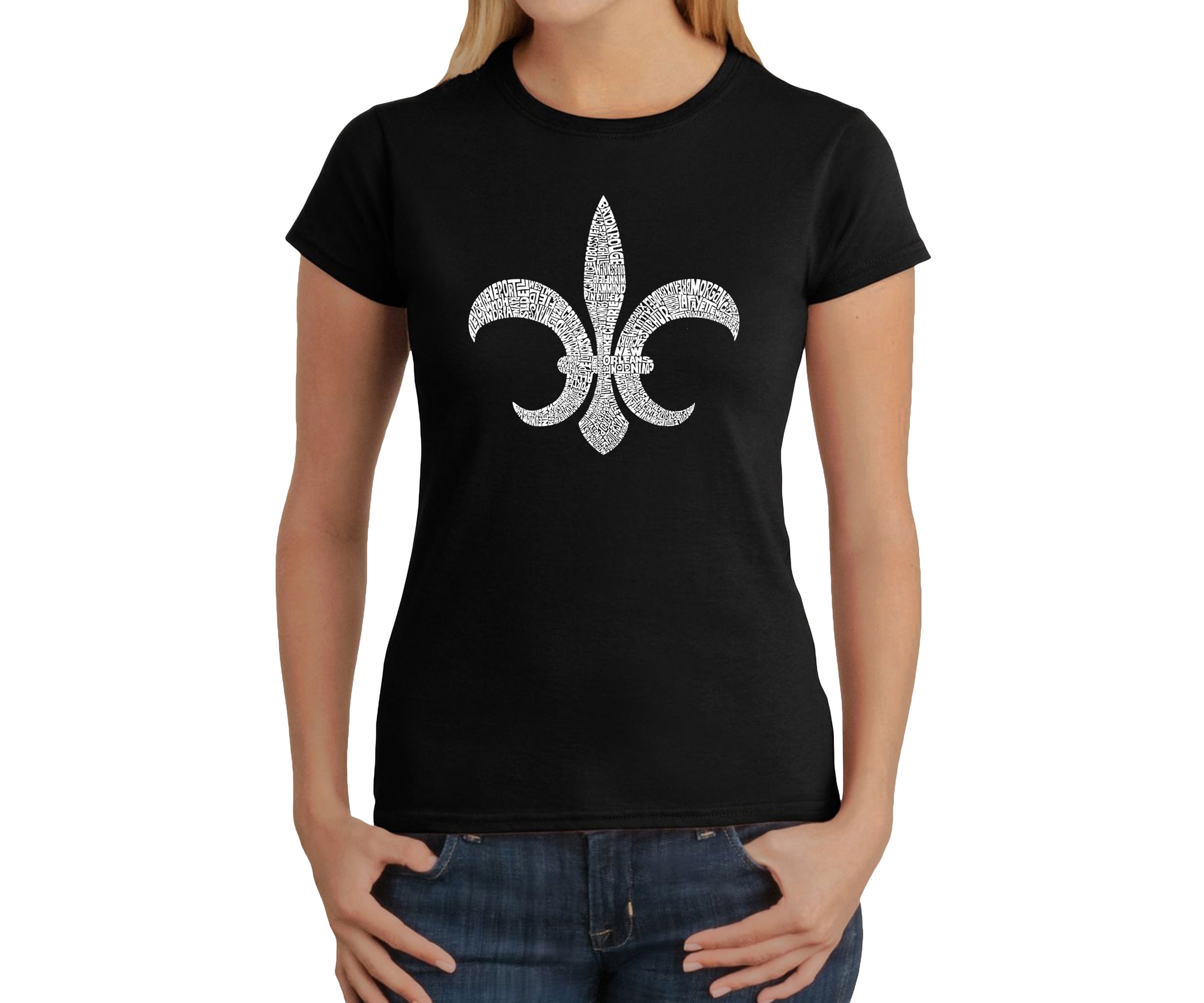 Word Art T-Shirt - Fleur de Lis - Popular Louisiana Cities