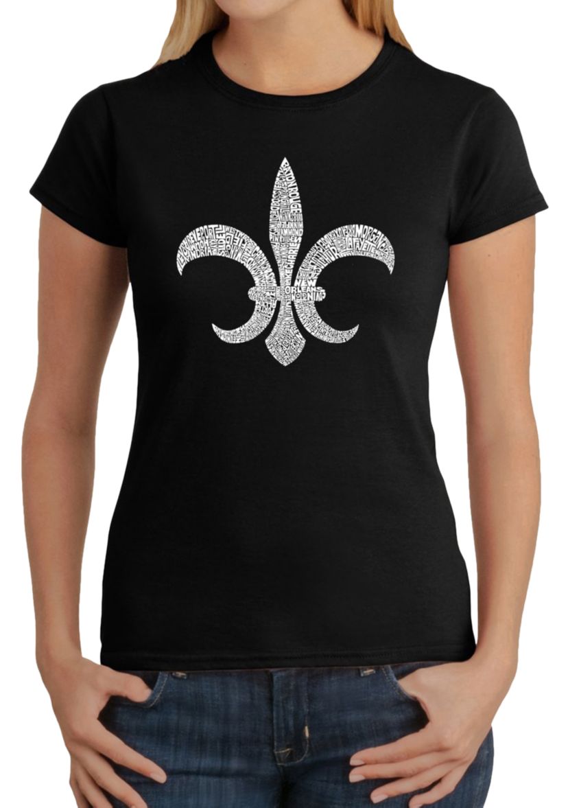 Word Art T-Shirt - Fleur de Lis - Popular Louisiana Cities