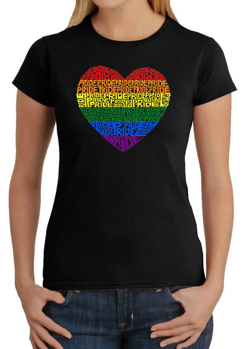 Womens Word Art Graphic T-Shirt - Pride Heart