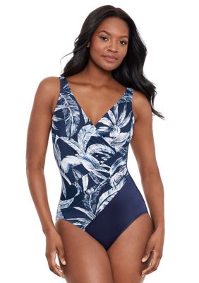 High Cut Low Back Boho Printed Ruffle V Neck One Piece Swimsuit