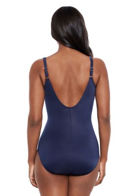 Swimsuits for All Women’s Plus Size Chlorine Resistant Square Neck One  Piece Swimsuit, 24 - Navy Burst