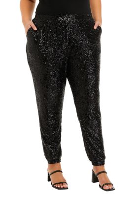 Black sequin joggers plus size online