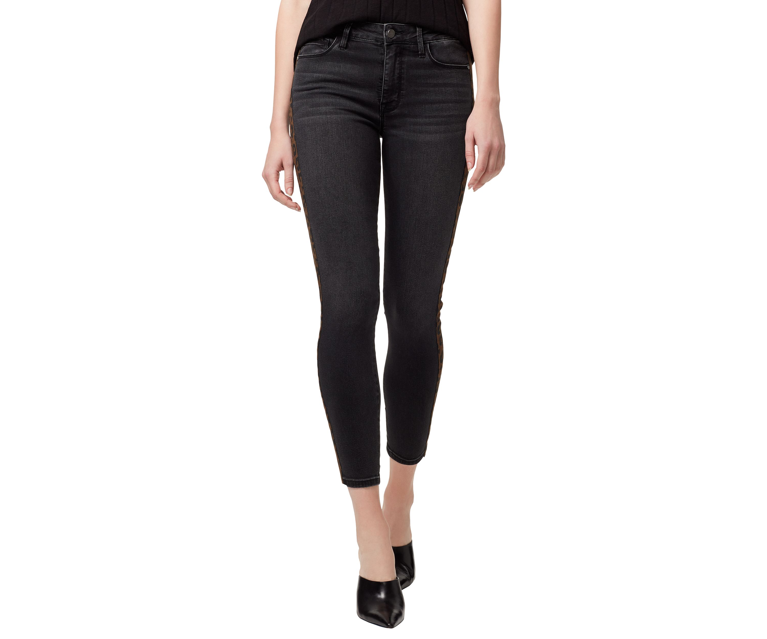 Womens Social Standard Cheetah Side Stripe Skinny Ankle Jeans