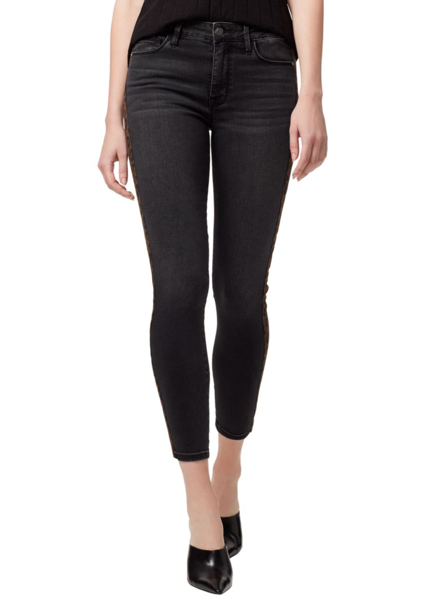 Womens Social Standard Cheetah Side Stripe Skinny Ankle Jeans