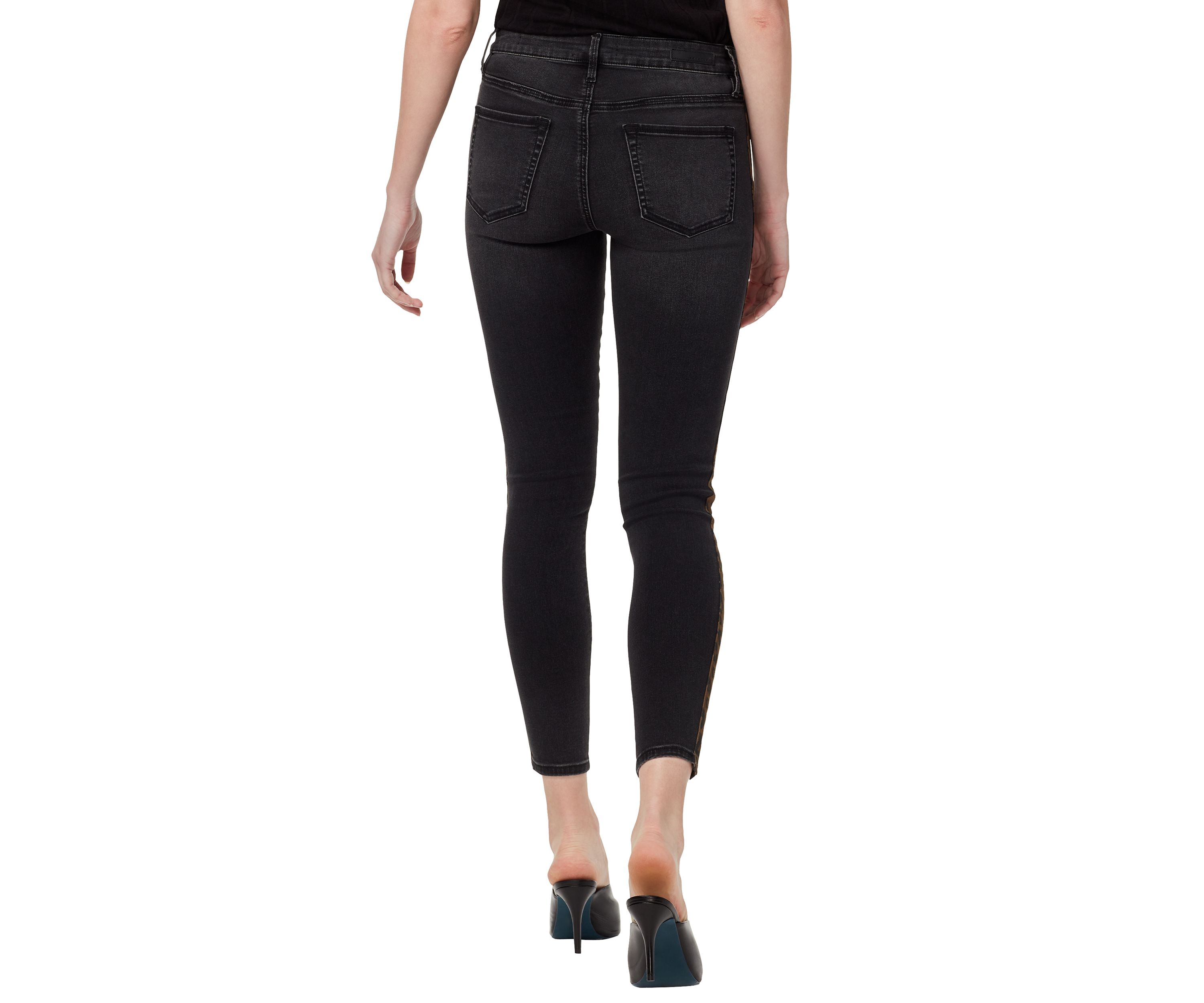 Womens Social Standard Cheetah Side Stripe Skinny Ankle Jeans