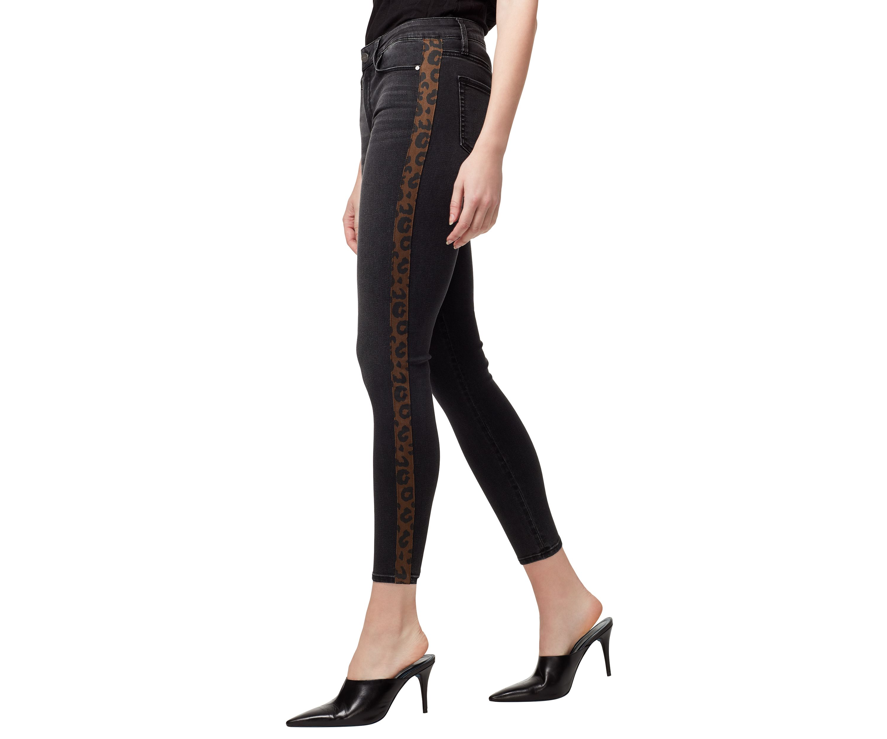 Womens Social Standard Cheetah Side Stripe Skinny Ankle Jeans